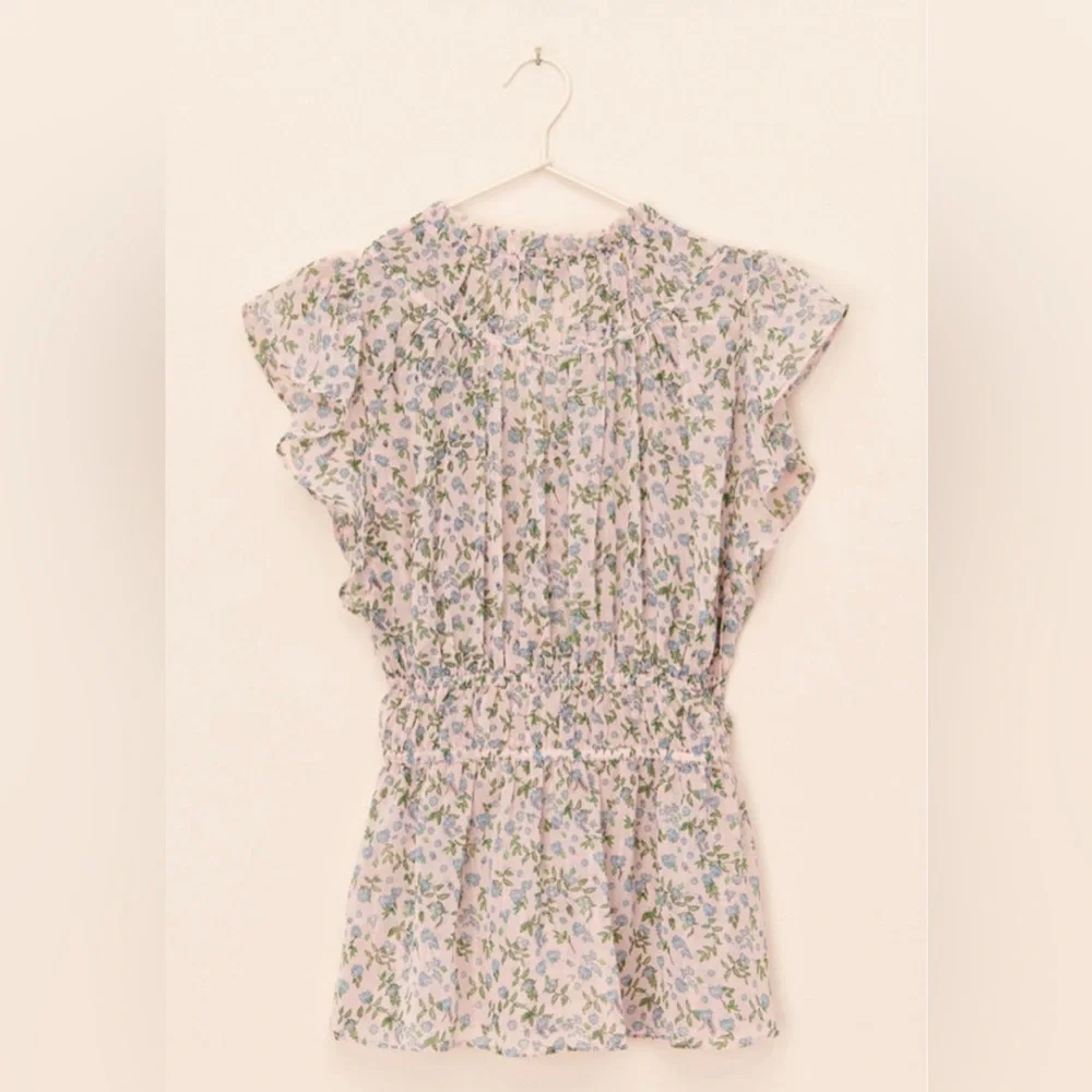 Pookie & Sebastian- Floral Peplum Blouse- Candy Pink/Golden Color - Picture 6 of 9